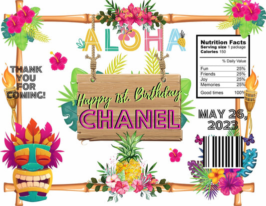 LUAU -Filled Personalized Party Favors- 1 Dozen/ 1 Docena de Snacks Personalizados Rellenos